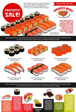 Suşi bar vektör menü şablonu Japon mutfağının
