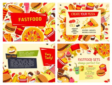 Yemek fast food Restoran Poster Seti vektör