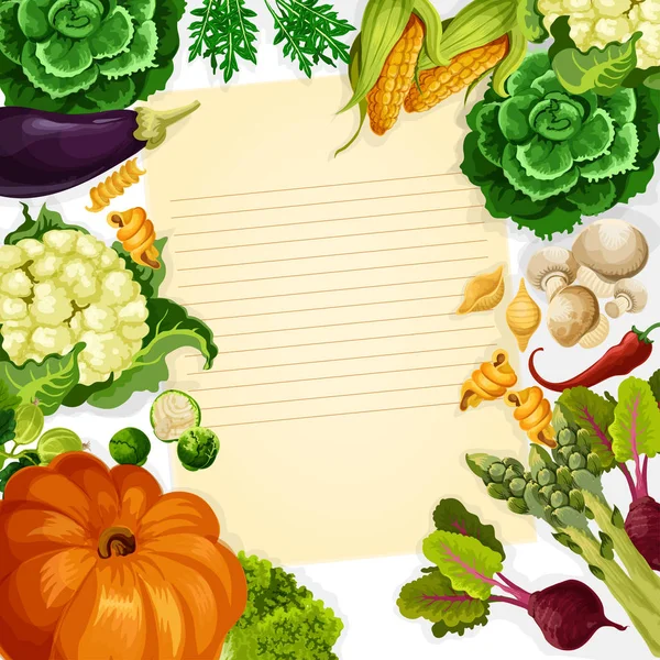Zöldségpiac havest vektoros recept sablon — Stock Vector