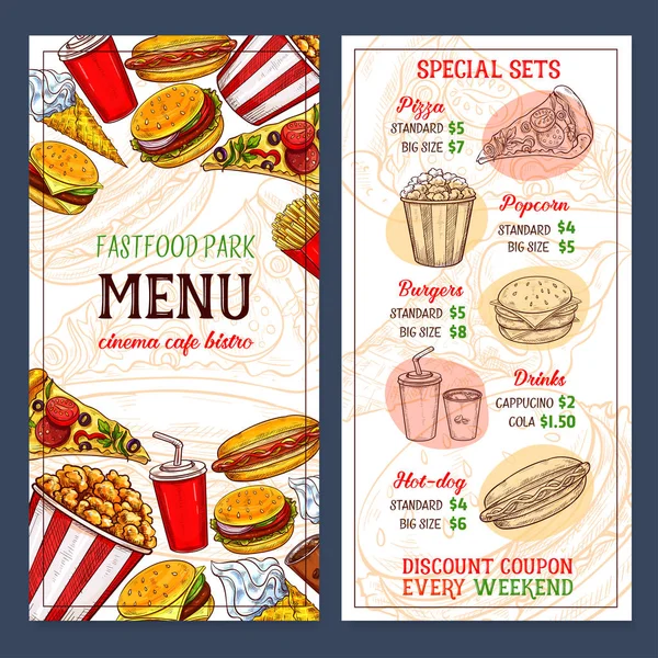 Fast food modello di menu vettoriale ristorante — Vettoriale Stock