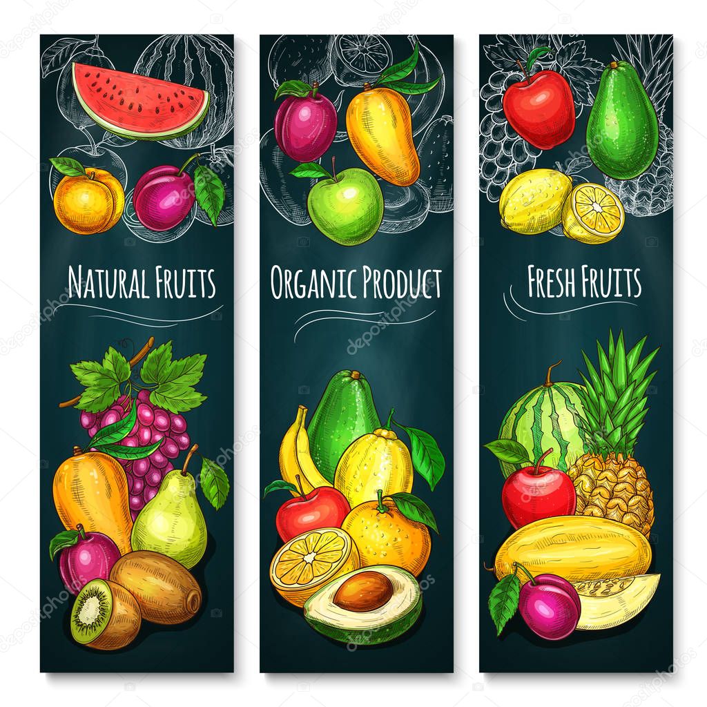 Vector exotic fresh fruits product banners set