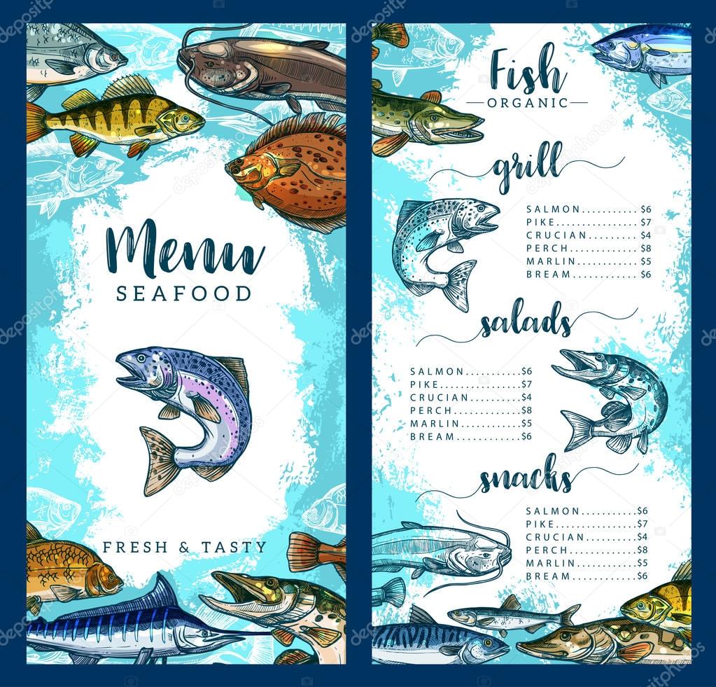 Vector menu for seafood or fish restaurant