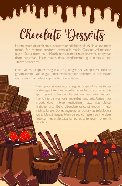 Векторный плакат пекарни шоколадных десертов — стоковый вектор