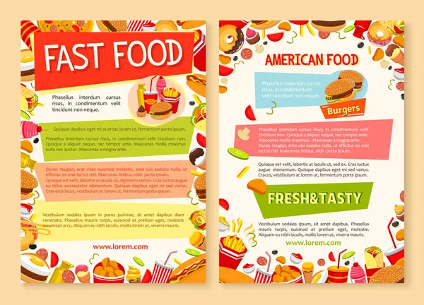 Fastfood vector poster van Fast-Food schotel en maaltijden — Stockvector