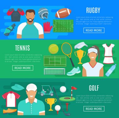 Rugby, tenis ve golf spor için vektör afişler