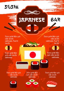 Sushi Bar'da veya Japon restoranı için vektör poster