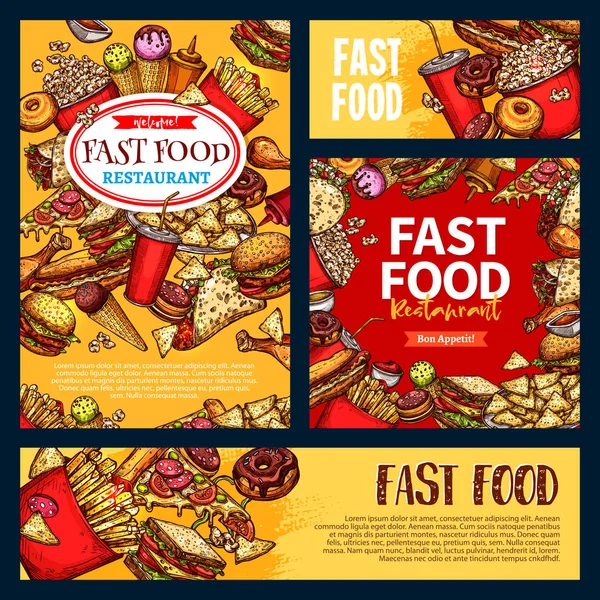 Plantillas de vectores de comida rápida conjunto de comidas fastfood — Vector de stock