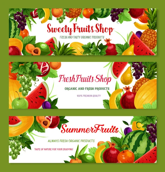 Vector fruit shop banners of fresh natural fruits — Stock Vector