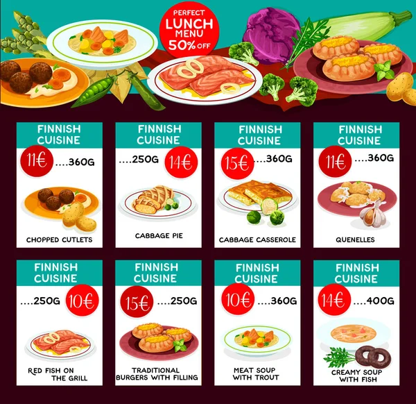 Templat kartu harga menu vektor masakan Finlandia - Stok Vektor