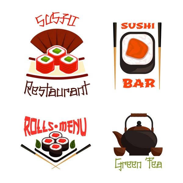 Iconos vectoriales para sushi bar o restaurante japonés — Vector de stock