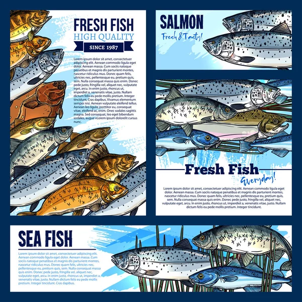 Cartazes de vetor ou banners para o mercado de peixe fresco — Vetor de Stock