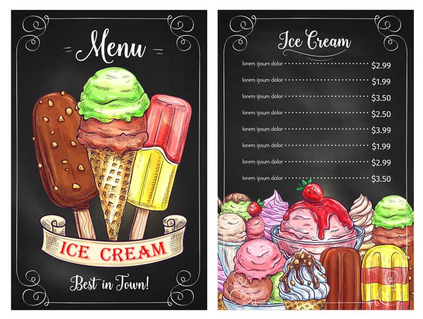 Vector prijs menu voor ijs desserts café — Stockvector