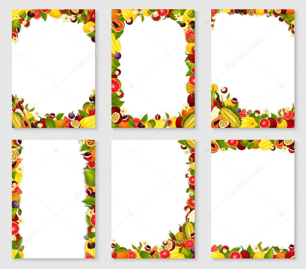 Vector frames set of exotic fresh fruits