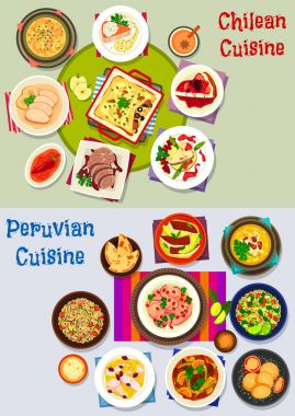 Şili ve Peru sağlıklı gıda simge seti