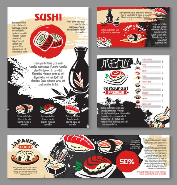 Modèle de menu sushi restaurant japonais de fruits de mer — Image vectorielle