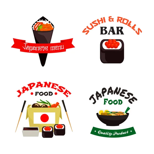 Japonais sushi et asiatique nourriture isolé icône ensemble — Image vectorielle