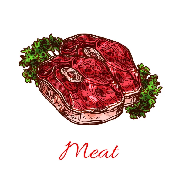 Bife de carne esboço isolado para design de alimentos — Vetor de Stock