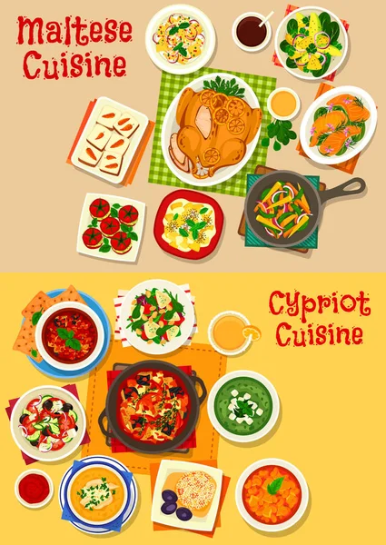 Cypriot and maltese cuisine icon set, food design — Stock Vector