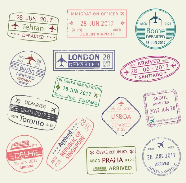 Pasaport pul seyahat vize izole set tasarımı — Stok Vektör
