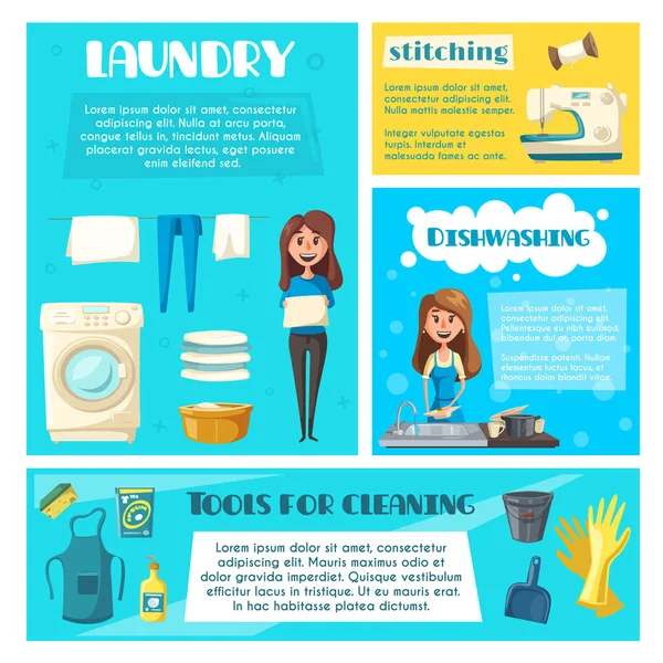 Housewife doing household chores banner template — Stock Vector