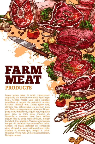 新鲜肉类产品的有机农场横幅设计 — 图库矢量图片