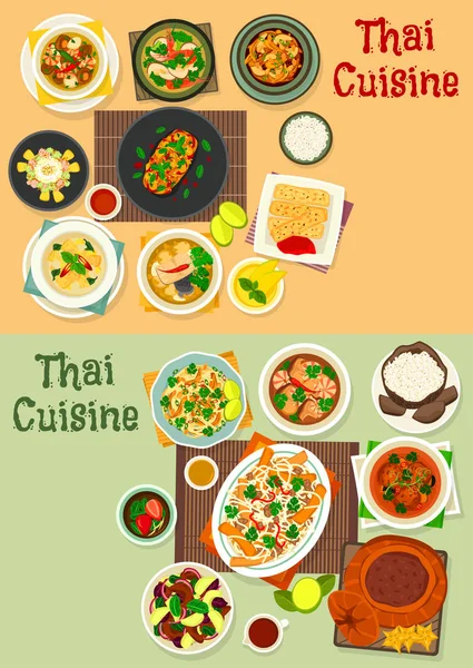 Tailandesa cocina icono conjunto para sabroso asiático comida diseño — Vector de stock