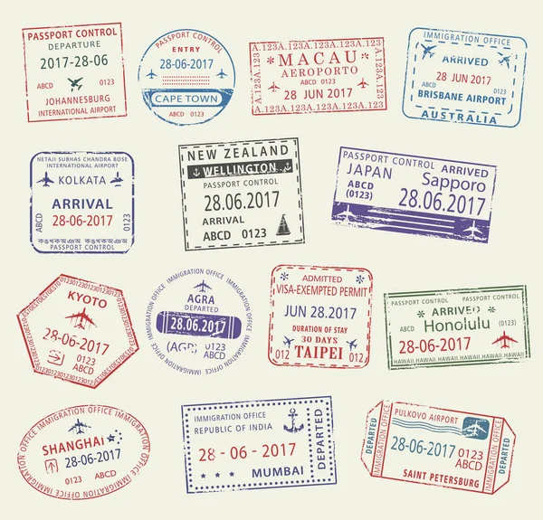 Seyahat vize turizm tasarımı için bir pasaport damgası — Stok Vektör