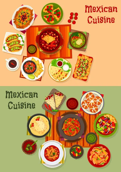 Mexican cuisine national dinner dishes icon set — Stock Vector