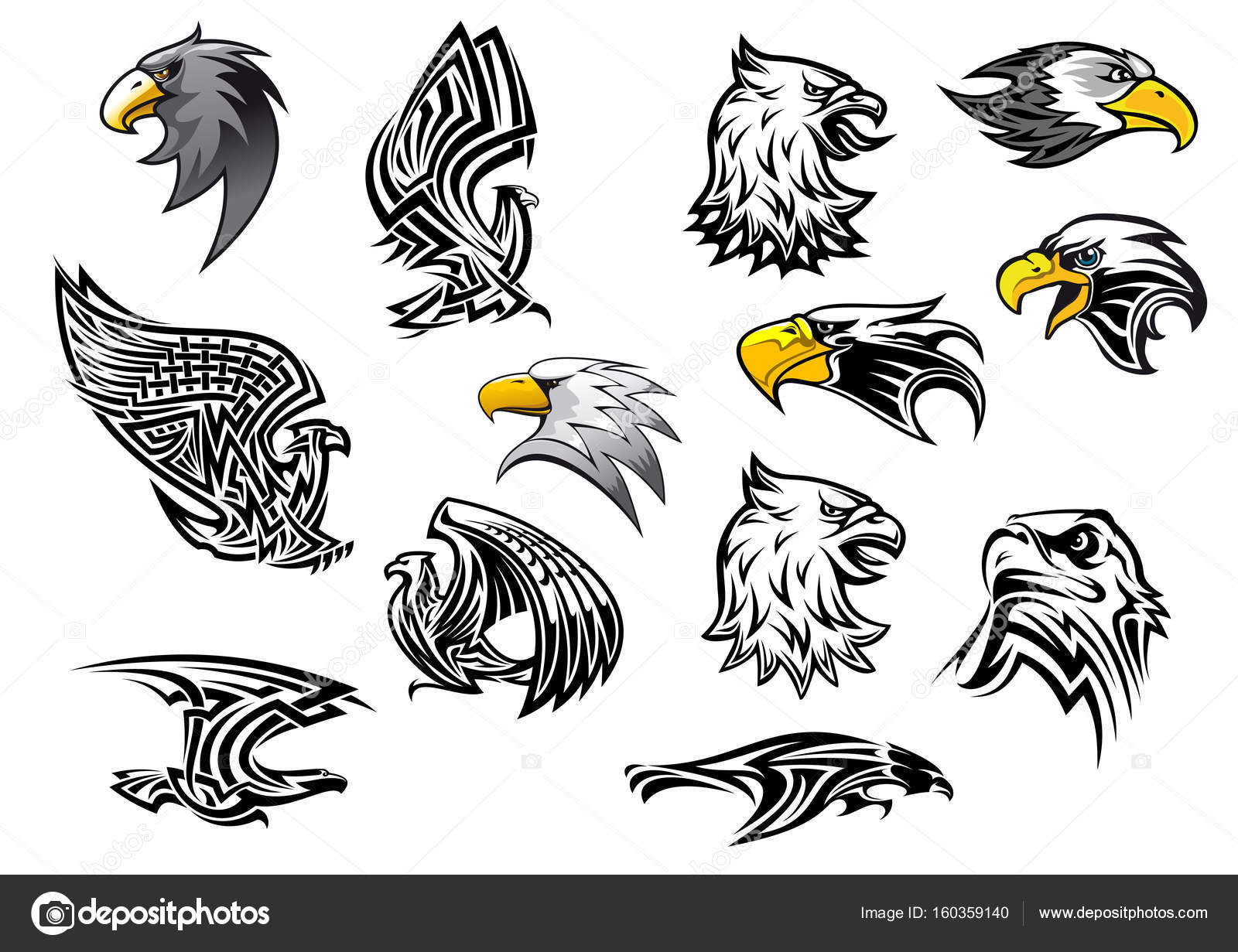 Vector icons eagle hawk bird for mascot or tattoo Stock Vector by ©Seamartini 160359140