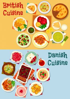Tasarım İngiliz ve Danimarka mutfağı Icon set