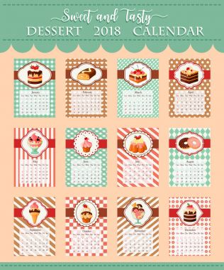 Takvim şablonu 2018 ekmek vektör tatlılar