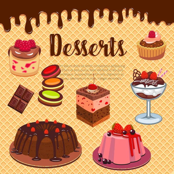 Boulangerie pâtisserie desserts vecteur plaquette affiche — Image vectorielle