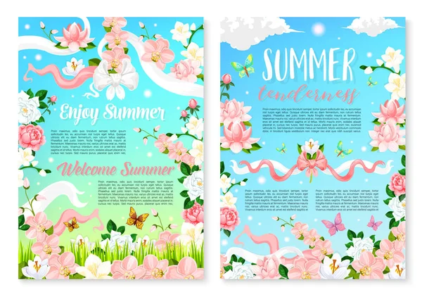 Welkom zomer poster sjabloon met bloemen — Stockvector