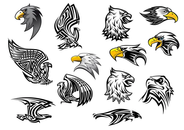 Vector iconos águila halcón pájaro para mascota o tatuaje — Vector de stock