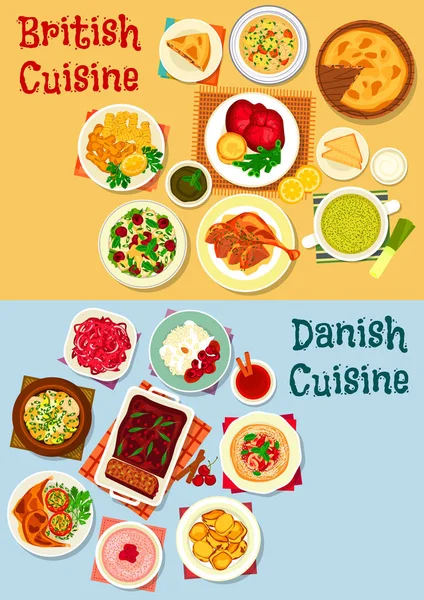 Diseño conjunto de iconos de cocina británica y danesa — Vector de stock