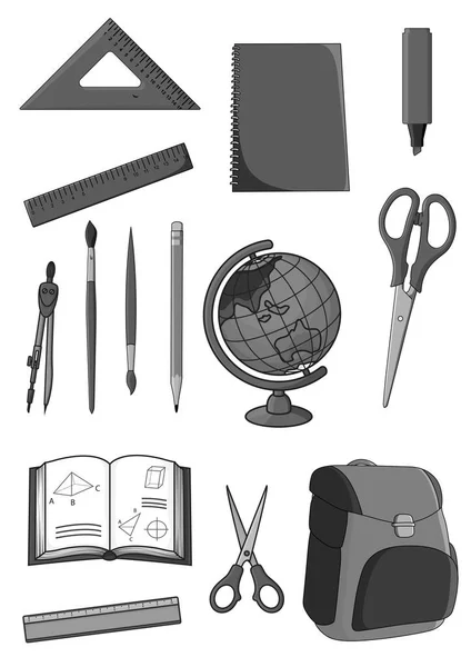 Vector icons set of school education supplies — Stock Vector