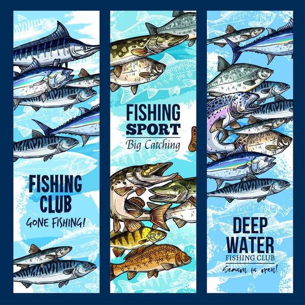 Banderas vectoriales para pescar o pescar club deportivo — Vector de stock