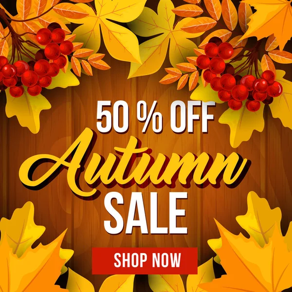 Outono poster de venda do preço de disconto de temporada de outono — Vetor de Stock