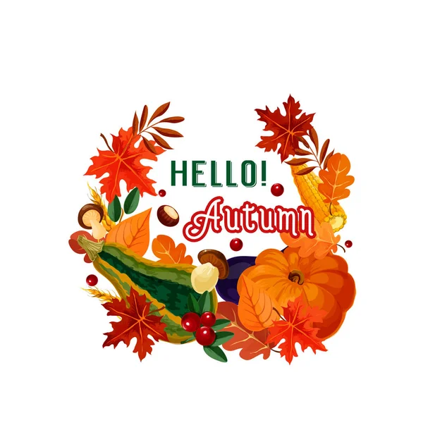こんにちは秋葉と野菜の秋のポスター — ストックベクタ