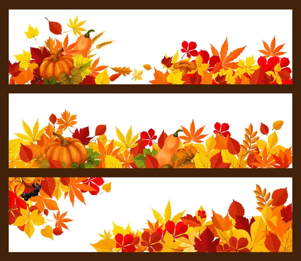 Autumn fall leaves vector banners set — Stock Vector