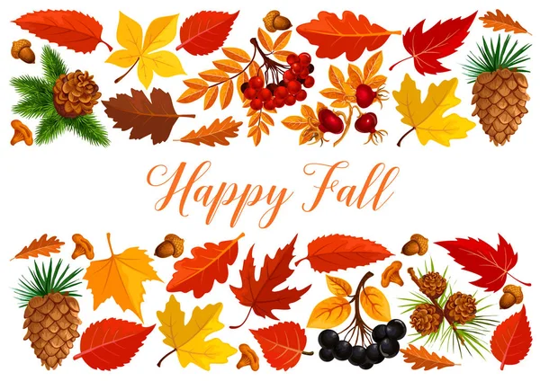 Bannière d'automne heureuse avec bordure de feuille d'automne — Image vectorielle