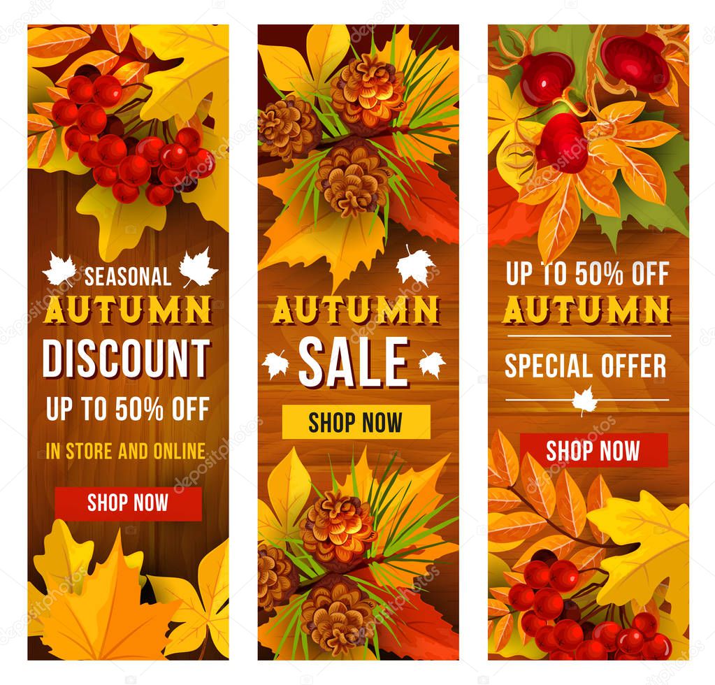 Autumn sale and discount price banner template set