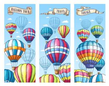 Sıcak hava balonu için vektör afişler tur seyahat