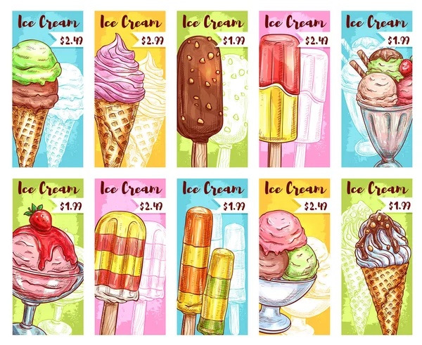 Biglietti prezzo vettoriale gelato per dolci freschi — Vettoriale Stock