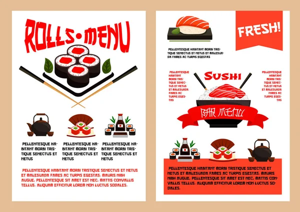 Japanisches Restaurant oder Vektorkarte der Sushi-Küche — Stockvektor