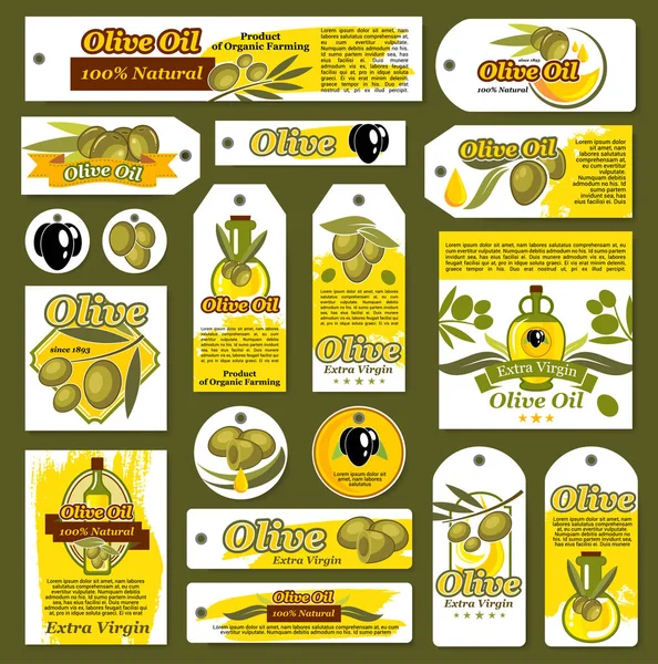 Etiquetas de vectores, banners para aceite de oliva producto ecológico — Vector de stock