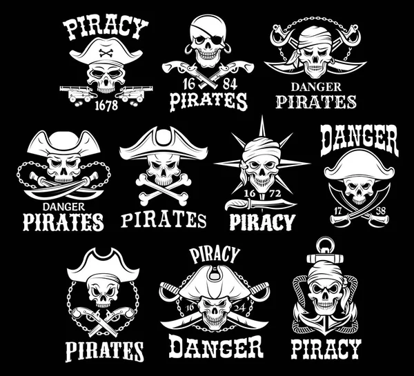 Pirati icone nere per le bandiere di pirateria vettoriale — Vettoriale Stock