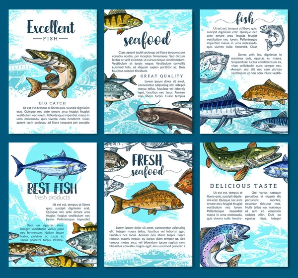 Taze balık deniz ürünleri pazarı için vektör poster — Stok Vektör
