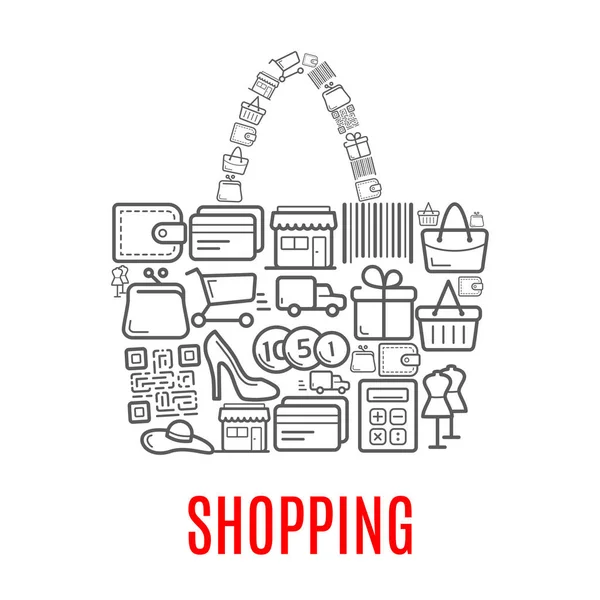 Cartaz vetorial de venda de varejo de compras de saco de loja — Vetor de Stock