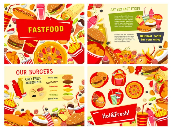 Carteles de comida rápida vectorial para restaurante de comida rápida — Vector de stock